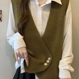 StyleCast Women Self Design V-Neck Sleeveless Sweaters-image-27