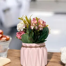 Art Street White & Pink Artificial Hydrangea Bouquet With Ceremic Vase image 2