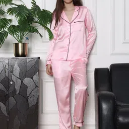 Slumber Jill Women Lapel Collar Satin Night suit-image-16