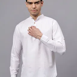 BHUVIKOO Band Collar Roll-Up Sleeves Straight Short Kurta-picture-22