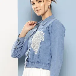 CORSICA Women Blue Cotton Denim Jacket-image-50