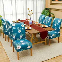 Kuber Industries Set Of 6 Green & White Printed Stretchable Chair Covers-picture-17