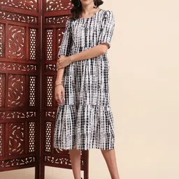 KALINI Women Tie and Dye Print Fit & Flare Cotton Dress-image-92