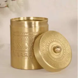 peepul tree Golden Aura Handcrafted Pure Brass Medium Jar with Lid for Tea, Sugar & Spice | Festive Serveware & Storage image 5