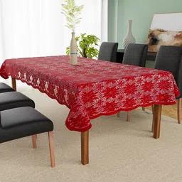 Aura Maroon & White Floral Cotton 6-Seater Rectangle Table Cover-picture-26