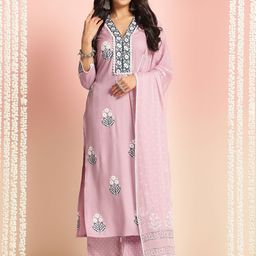 GoSriKi Women Floral Printed Regular Kurta with Palazzos & With Dupatta-picture-1