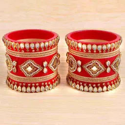 Zindura Pack Of 2 Gold-Plated Artificial Stone-Studded Chuda Bangles-image-2