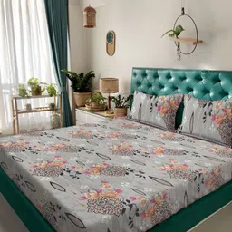 Aura Grey & Yellow Floral Printed 300 TC King Bedsheet Set 2.5 m x 2.25 m-picture-11