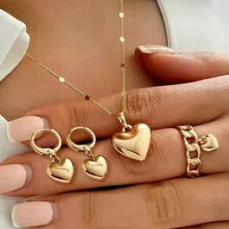 Stoln Heart Shaped Minimal Necklace and Earrings-picture-31