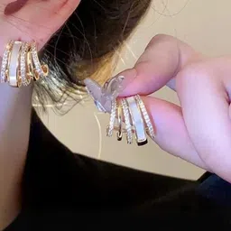 Estailo fashion Gold-Plated Artificial Stones Studded Contemporary Half Hoop Earrings-picture-25