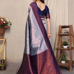 oxalis Woven Design Zari Pure Silk Banarasi Saree With Blouse image 4