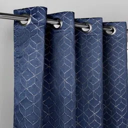 haus & kinder Navy Blue & Grey Geometric Printed Room Darkening Jacquard Window Curtain image 2