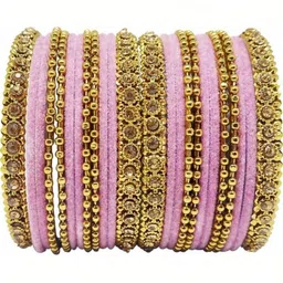 THE BLAZZE Set Of 24 Pink Glass Artificial Stones & Beads Bangle-picture-13