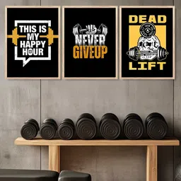 WALLLANE Set of 3 Red & Multicoloured Wood Bodybuilding Motivational Art Framed Poster image 5