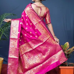 Moda Rapido Ethnic Motifs Zari Woven Banarasi Saree with Unstitched Blouse Piece image 3