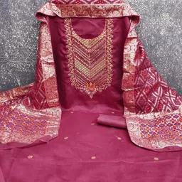 SYS Brand - Shop Your Style Embroidered Satin Unstitched Dress Material image 3