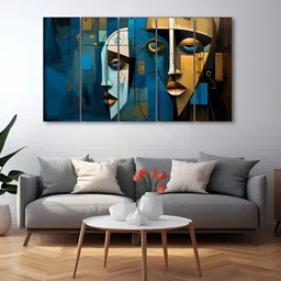 The Castle Decor Blue & Brown 5 Piece Wood Other Wall Paintings-image-78