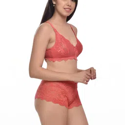 samvar Women Red,Yellow Net Bra Panty Set for Lingerie Set Undergarments Pack of 2 image 2