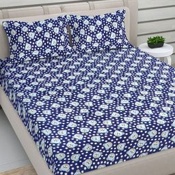 Myntra Elegant Homes Navy Blue Printed Woollen 300 TC King Bedsheet Set 2.5 m x 2.25 m-picture-19