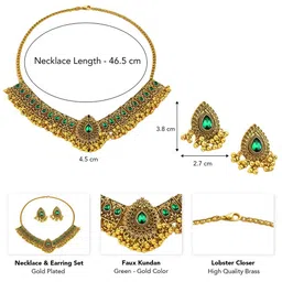 Peora Gold Plated Stone Studded Necklace With Teardrop Earring image 2