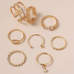 DressBerry Set of 8 Gold-Plated Cubic Zirconia Finger Rings image 2