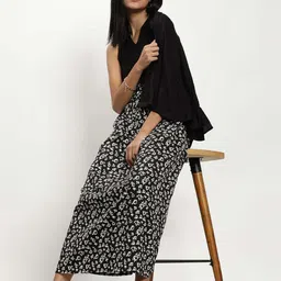 ZIVRA Women Floral Printed V-Neck Sleeveless Monochrome Fit & Flare Midi Dress image 4