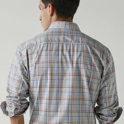 Reid & Taylor Men Comfort Fit Checked Spread Collar Pure Cotton Formal Shirt image 5