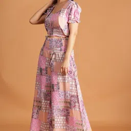BAESD Floral Printed Silk Square Neck Top & Palazzo With Jacket Co-Ord Set image 4