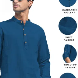 Navkanj Mandarin Collar Roll-Up Sleeves Straight Short Kurta image 3