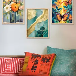 Kotart Brown & Blue 3 Pieces Wooden Modern Painting Wall Arts-picture-26