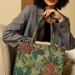 ENSAC Green & Red Solid Detachable Sling Strap Applique Tote Bag-picture-13