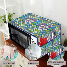 E-Retailer 4Pc Green Patterned Waterproof Refrigerator & Handle Cover With Oven Cover image 5
