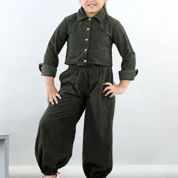 AWW HUNNIE Girls Full Sleeves Crop Coudroy Collar Shirt With Coudroy Joggers-picture-12