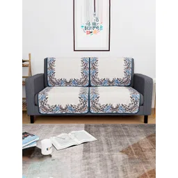 HOMESTIC Cream-Coloured & Cream-Coloured Printed Cotton 4 Piece Sofa Cover-picture-32