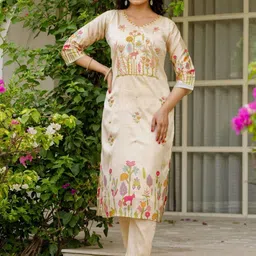 Siya Fashion Women Ethnic Motifs Embroidered Regular Thread Work Kurta with Trousers & With Dupatta image 5