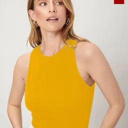 BAESD Rd & Mustard Sleeveless Lycra Round Neck Stretchable fit Crop Top-image-95