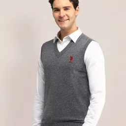 U.S. Polo Assn. Men Self Design Woollen V-neck Sweater Vest image 5