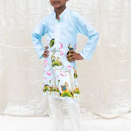 Fayon Kids Boys Ethnic Motifs & Floral Printed Lace Mandarin Collar Kurta With Pyjamas-picture-49