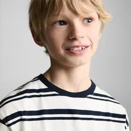 Mango Kids Boys Striped Drop-Shoulder Sleeves Cotton T-shirt image 5