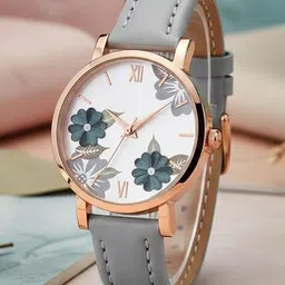 Moover Women Embellished Dial & Leather Bracelet Style Straps Analogue Automatic Watch FLWRltr-GREY-j1 image 2