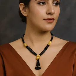 NINAMAAYRA Gold-Plated Artificial Stones & Beads Marathi Mani Mala Thushi Mangalsutra-picture-33