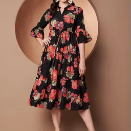 LookShine Floral Print Bell Sleeve Fit & Flare Midi Dress-picture-36