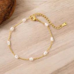 MYKI Stainless Steel Gold-Plated Pearls Beaded Link Bracelet-picture-21