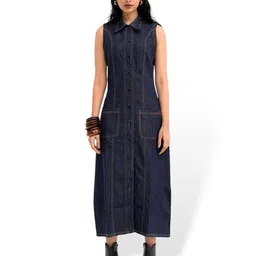 DAYER Women Denim A-Line Maxi Dress image 1