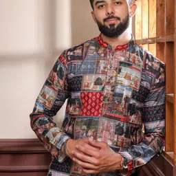 Koshin Men Ethnic Motifs Printed Festive Cotton Straight Kurta image 4