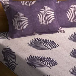 WEAVE AND DECOR Purple & Grey Printed Pure Cotton 300 TC Queen Bedsheet Set 1.82 x 1.82 m image 2