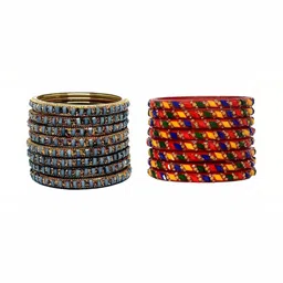 Adiba Fashion Factory Set Of 2 Multi Glass Artificial Stones & Beads Bangle-picture-17