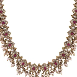 Priyaasi Gold-Plated Floral Ruby Stones-Studded & Pearls Beaded Jewellery Set image 5