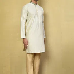 Arihant Rai Sinha Mandarin Collar Thread Work Pure Cotton Straight Kurta With Pyjamas image 4