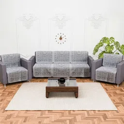 Myntra Elegant Homes Grey & White 10 Pieces Printed Cotton 5 Seater Sofa Cover-picture-39
